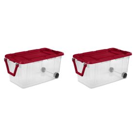 160 Qt. Wheeled Storage Box Plastic, Infra Red, Set of 2