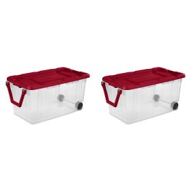 160 Qt. Wheeled Storage Box Plastic, Infra Red, Set of 2