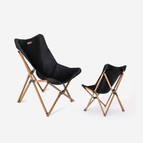 Folding Wooden Grain Aluminum Pipe Camping Chair Portable Leisure (Color: black)
