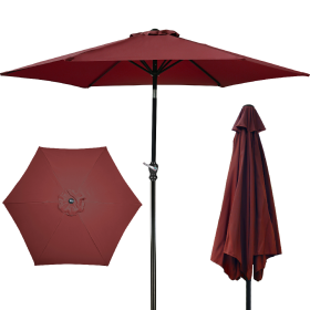 Only Supports Self Pickup  Outdoor Patio Umbrella With Push-button Tilt And Crank Handle, Beach Umbrella For Shade With 6 Sturdy Metal Ribs, UV And Wa (Option: Burgundy)