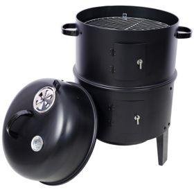 Charcoal Smoked Grill, Outdoor Cooking, 16 Inch Vertical Smoker Portable Grill Suitable For Camping, Black (Color: black)