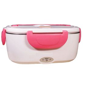 Insulated Lunch Box Large Capacity Heated Electric Lunch Box Stainless Steel Car Bento Box (Option: Pink-American Standard)